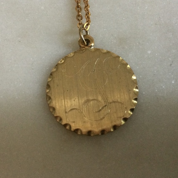 Vintage Kelly Waters Brushed Gold Engraved “J” Disc Necklace - Picture 3 of 7